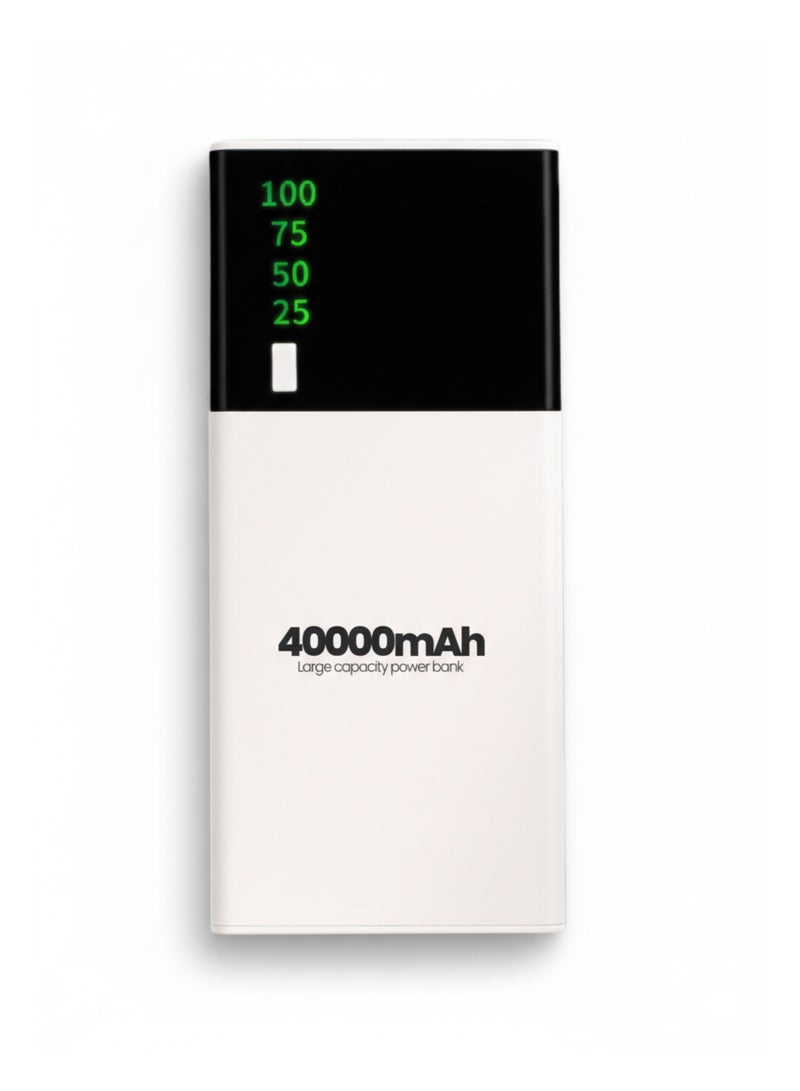 بنك طاقة T45 بسعة 40000 مللي أمبير - منفذي USB، شاشة LED ومصباح يدوي، شحن سريع 2.1 أمبير، أبيض - Image 1
